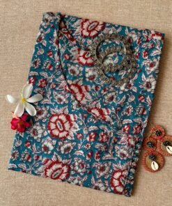 "Bahara" Blue Angrakha Cotton Kurta - Big Size