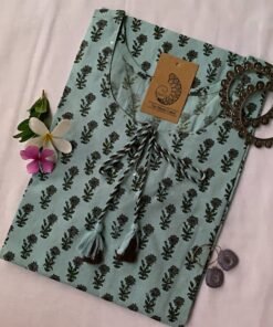 Pastel Blue Boota Tassel Cotton kurta - XL