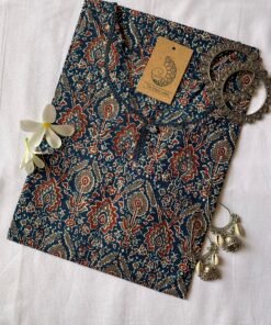 Blue Ajrakh Laced Cotton Kurta - M