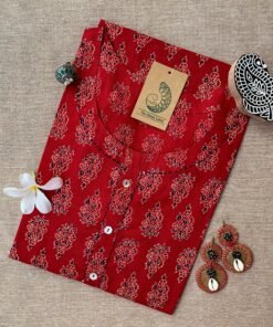 "Roohani" Bagru Kantha Buttoned Cotton kurta