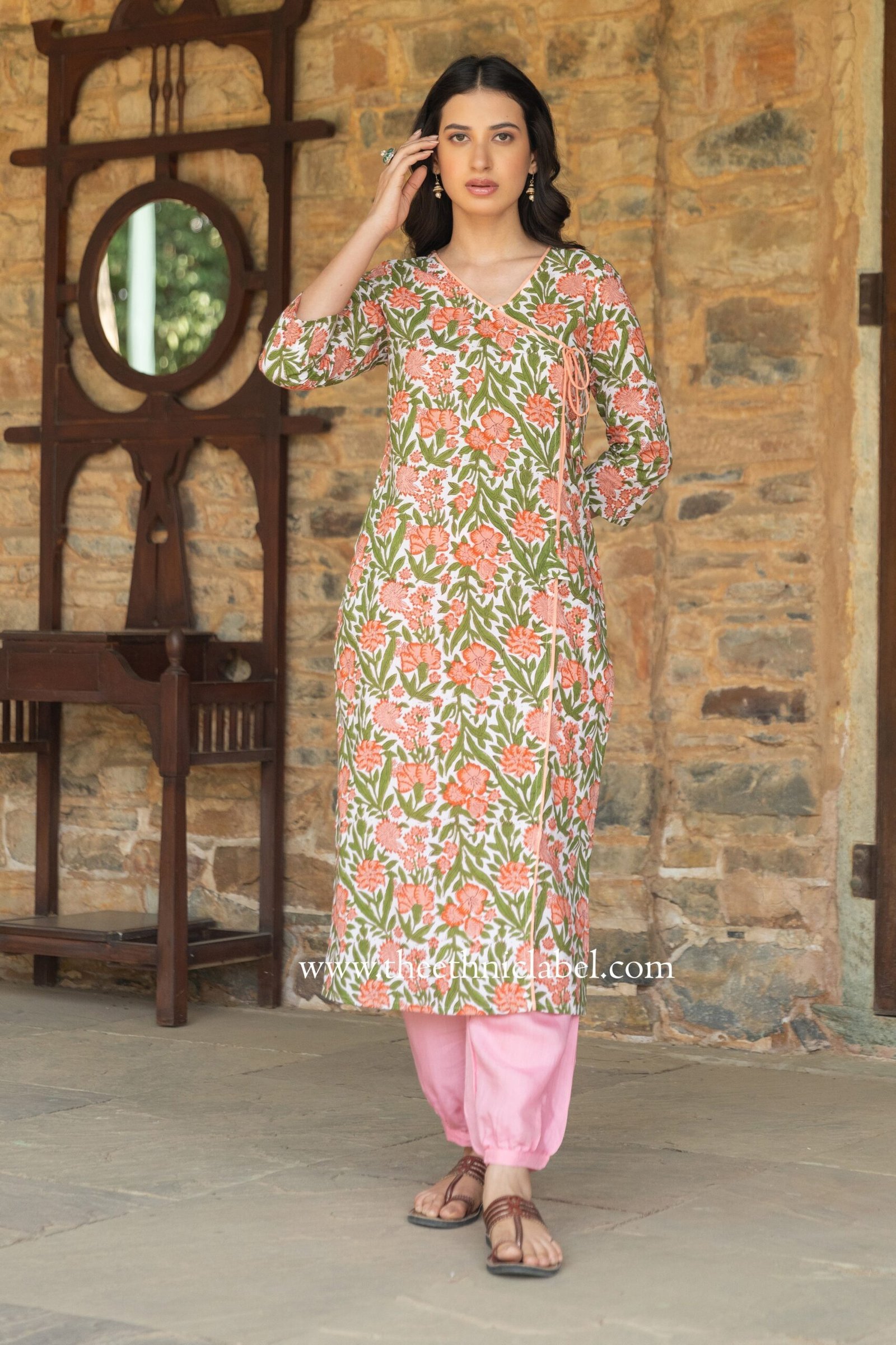 "Kopal" Hand Block Printed Angrakha Cotton kurta - Image 2