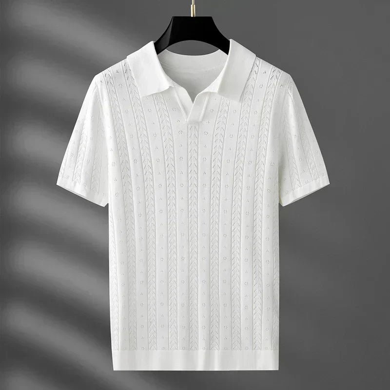 men's summer new trend jacquard French style polo T-shirt - Image 4