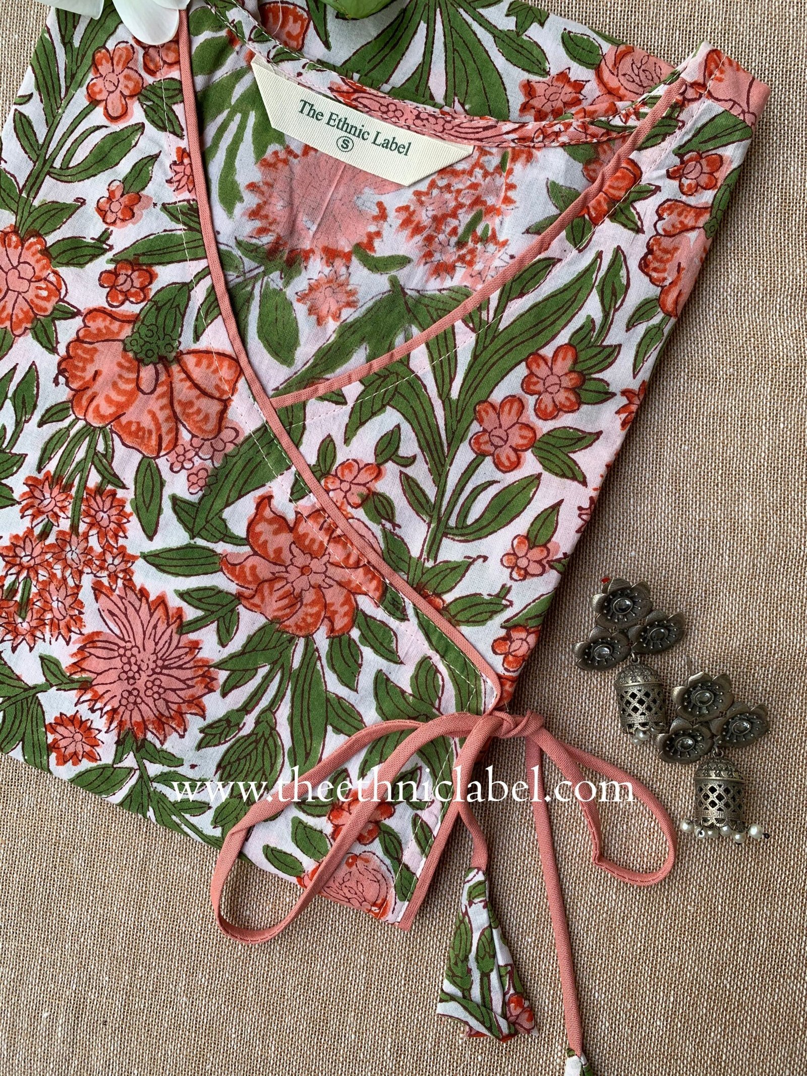 "Kopal" Hand Block Printed Angrakha Cotton kurta - Image 3