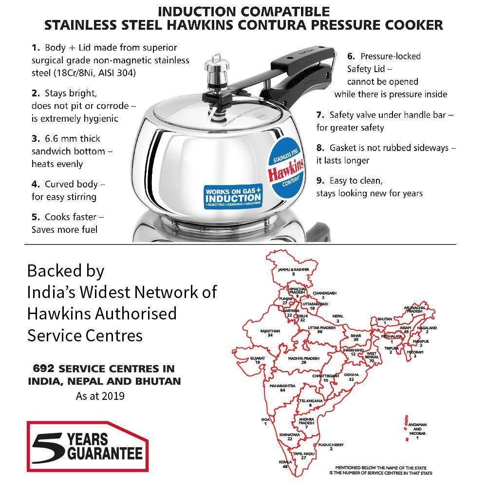 Hawkins Stainless Steel Contura Induction Compatible Pressure Cooker, 3 Litre, Silver - Image 2