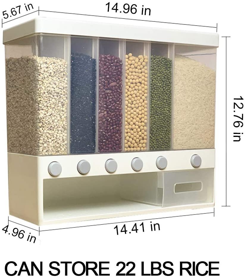 Kitchen wall mounted food dispenser, GYCD Rice Dispenser Storage Tank Cereal Boxes Rice Bucket Grain Moisture Proof Storage Kitchen Container Dry Food Countertop Bucket With Lid Whole Grains