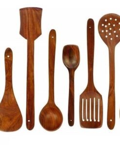 Dime Store Wooden Serving and Cooking Spoons Set Kitchen Organizer Items Kitchen Accessories Items (Set of 7, Sheesham)