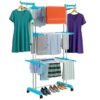 Foldable Cloth Drying Stand Stainless Steel – 3 Tier Heavy-Duty Clothes Dryer for Balcony (Blue)