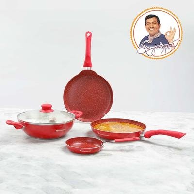 Royal Velvet Aluminium Nonstick Cookware Set (Red) And Ultima Outer Lid Pressure Cooker 5L - Image 8