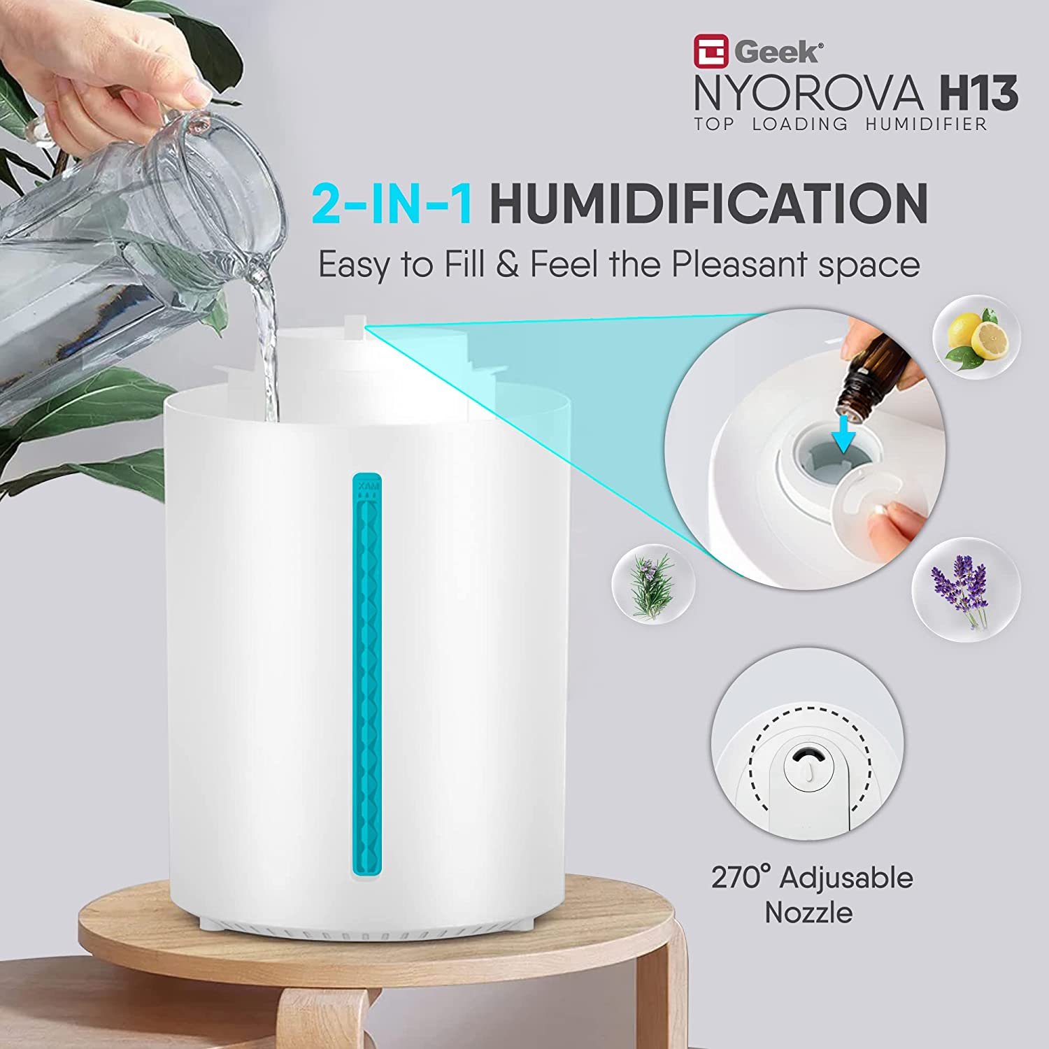 Nyorova H13, 2-IN-1 Digital Ultraviolet Humidifier (4L ) Top Fill - Image 5
