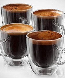 Clear Glass with Handle, Coffee Tea Hot or Cold Drinks Glass Coffee Mug  (220 ml, Pack of 4)