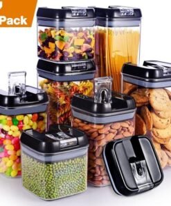 7-Piece Airtight Food Storage Containers, Plastic Kitchen Storage Jars and Container Set,with Improved Durable Lids (Black)