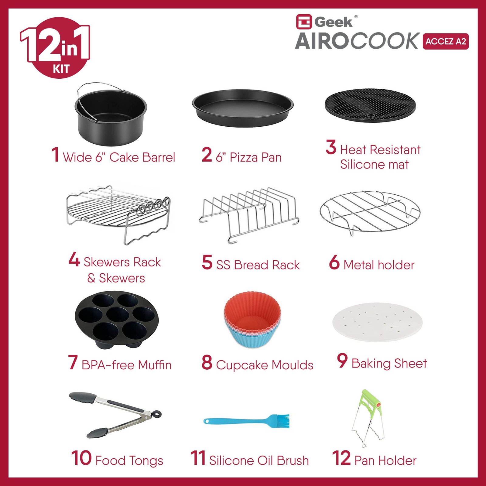 Airocook Accez A2 Air Fryer/Air Fryer Oven Accessories Kit - Image 2